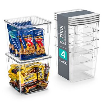 Sorbus Clear Plastic Container Bins W/ Lids (Small 4 Pack)
