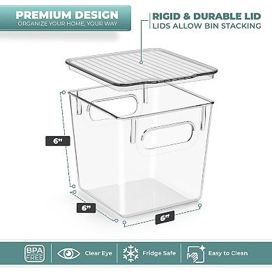 Sorbus Clear Plastic Container Bins W/ Lids (Small 4 Pack)