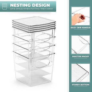 Sorbus Clear Plastic Container Bins W/ Lids (Small 4 Pack)