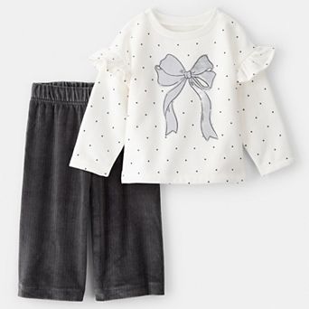 Baby Girl Carter's Day Dream Ruffle Sleeve Bow Top & Rib Pant Set