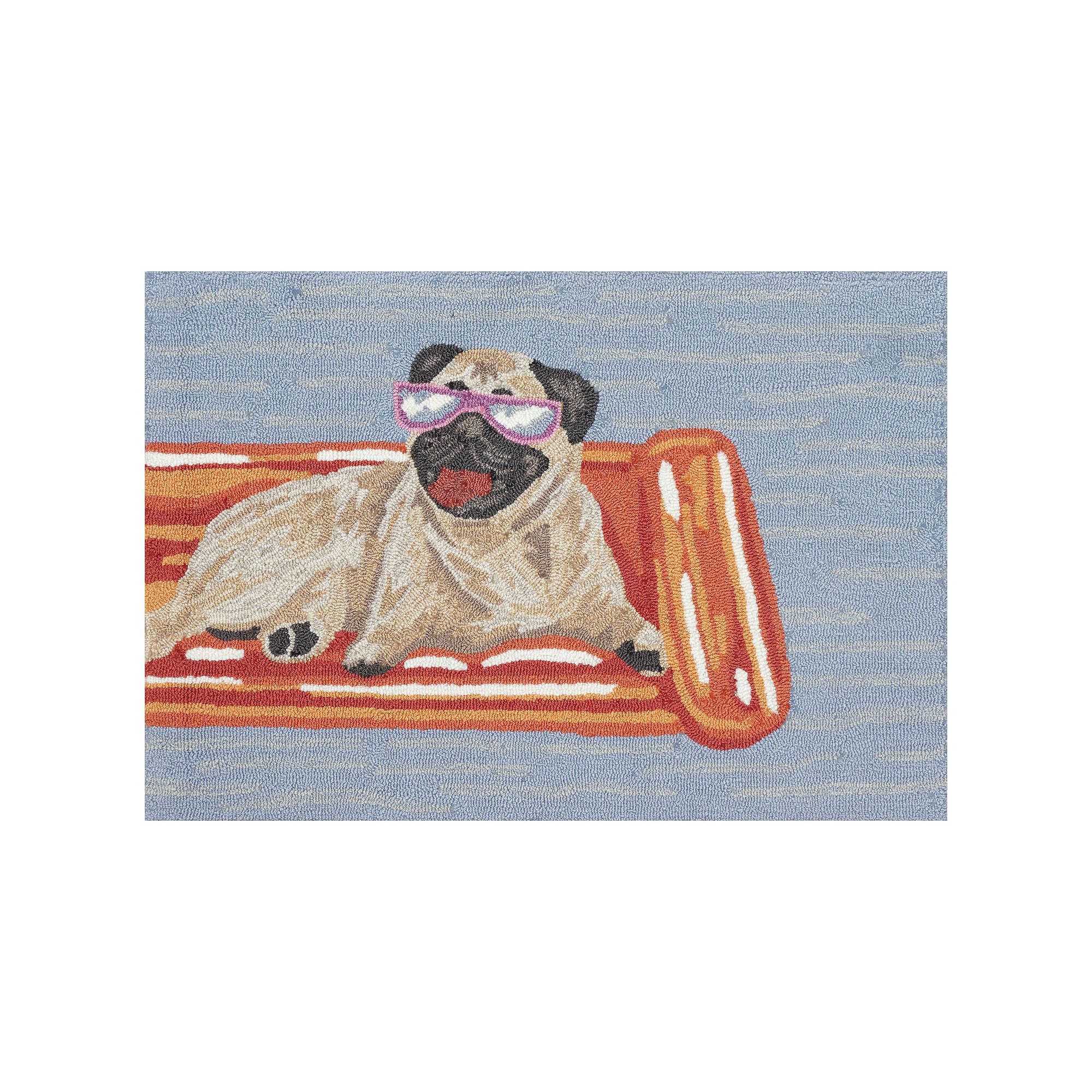 Liora Manne Front Porch Pool Party Pug Indoor / Outdoor Area Rug, Blue