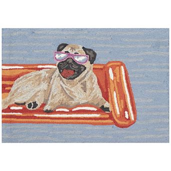 Liora Manne Front Porch Pool Party Pug Indoor / Outdoor Area Rug