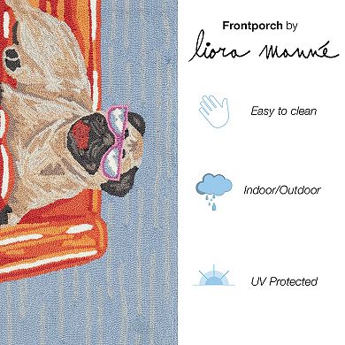 Liora Manne Front Porch Pool Party Pug Indoor / Outdoor Area Rug
