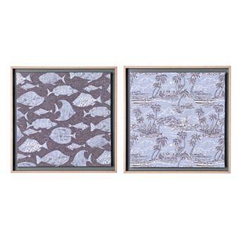 Kona Coast by Reyn Spooner Fish Palm Tree Framed Wall Art 2 pc Set