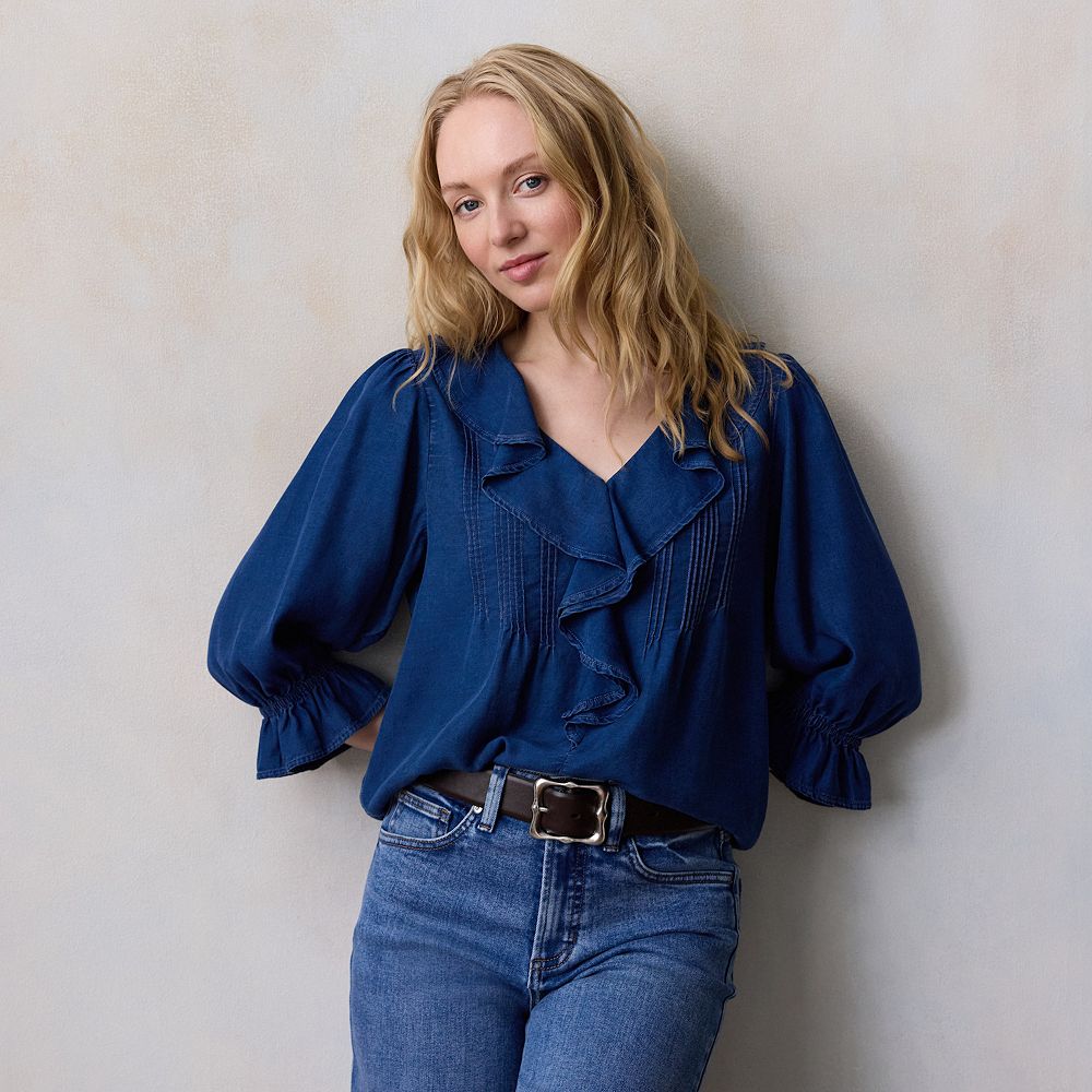 Women's LC Lauren Conrad Ruffle Front Blouse with Tucks, image size:1000x1000