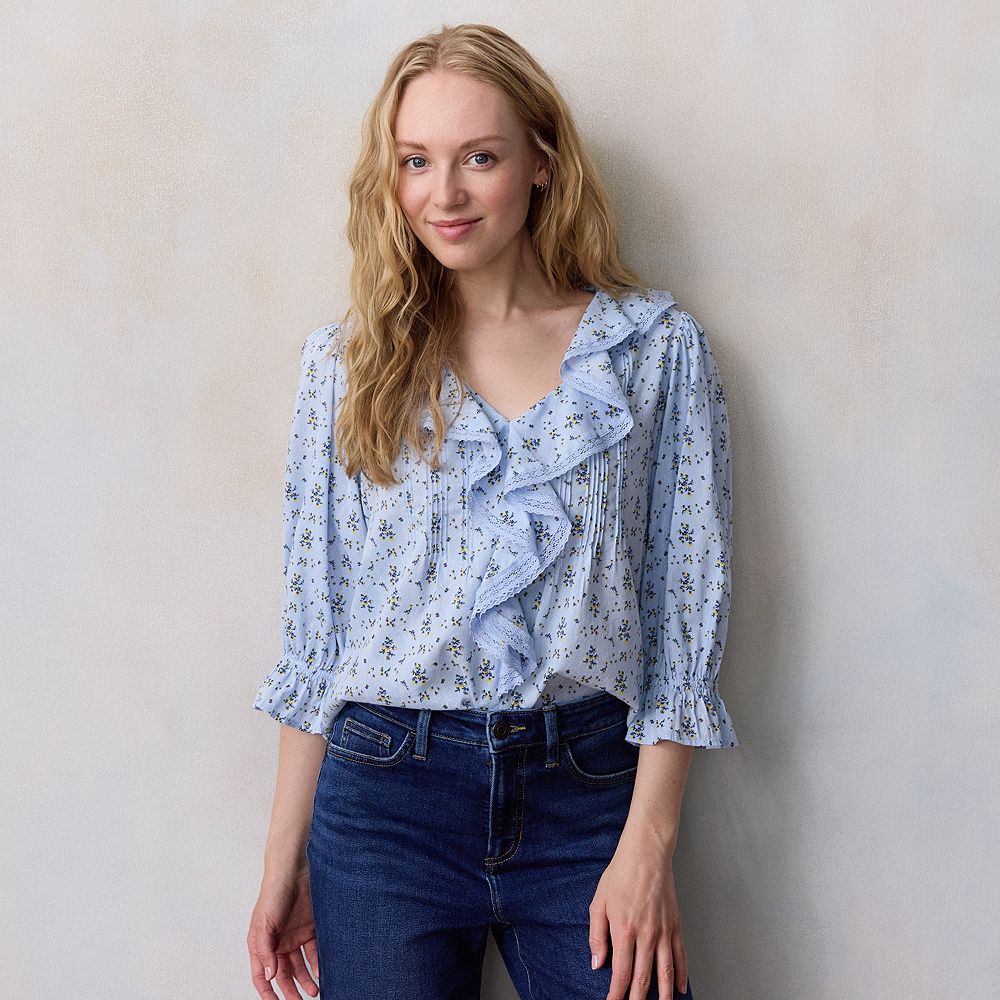 Ruffle Tops Lauren Conrad Cold Shoulder Top Plus Size LC Lauren Conrad  V-Neck Long Sleeve, image size:1000x1000