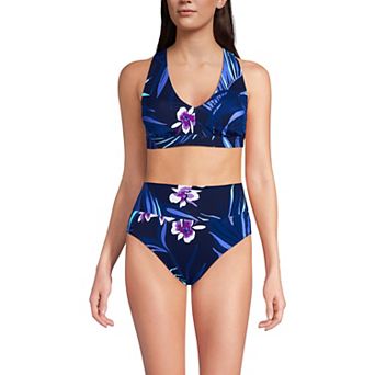 Women's Lands' End V-Neck Tankini & High Waisted Bottom 2 pc Swimsuit Set