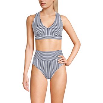 Women's Lands' End V-Neck Tankini & High Waisted Bottom 2 pc Swimsuit Set