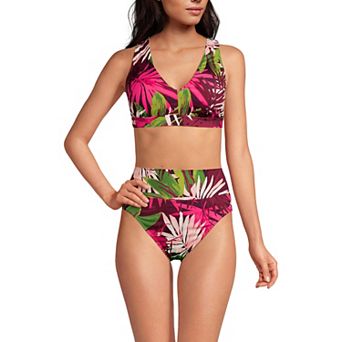 Women's Lands' End V-Neck Tankini & High Waisted Bottom 2 pc Swimsuit Set