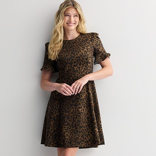 leopard print flare dress leopard print fit & flare open back dress Animal / Large