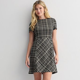 Women's Andrew Marc Short Sleeve Dress with Checkered Pattern
