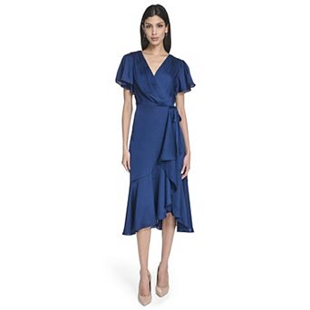 Women's Harper Rose Satin Faux Wrap Dress with Ruffle Hem