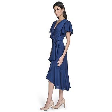 Women's Harper Rose Satin Faux Wrap Dress with Ruffle Hem