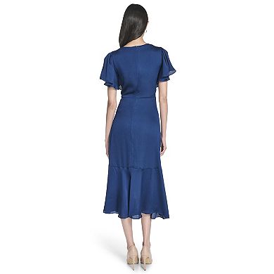 Women's Harper Rose Satin Faux Wrap Dress with Ruffle Hem