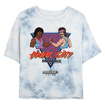 Juniors' Minecraft Movie Hunk City Rampage Poster Cropped Graphic Tee