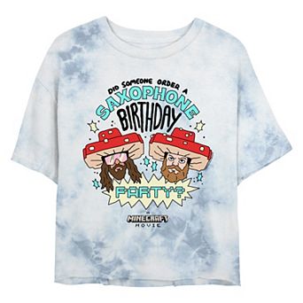 Juniors' Minecraft Movie Saxophone Birthday Party Cropped Graphic Tee