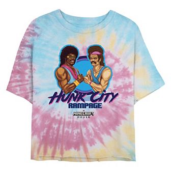 Juniors' Minecraft Movie Hunk City Rampage Face Off Cropped Graphic Tee