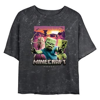 Juniors' Minecraft Movie Classic Monsters Cropped Graphic Tee