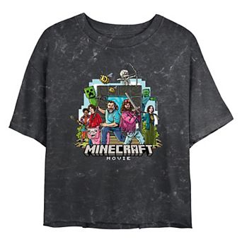Juniors' Minecraft Movie Heroes Group Cropped Graphic Tee