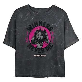 Juniors' Minecraft Movie Winners Never Die Cropped Graphic Tee