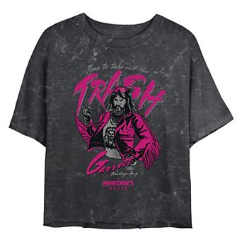 Juniors' Minecraft Movie Garrett Take Out The Trash Cropped Graphic Tee