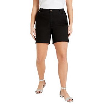 June + Vie Women's Plus Size Raw Hem Curvie Fit Denim Shorts