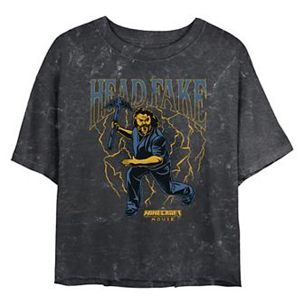 Juniors' Minecraft Movie Head Fake Cropped Graphic Tee