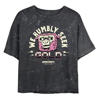 Juniors' Minecraft Movie We Humbly Seek Gold Cropped Graphic Tee