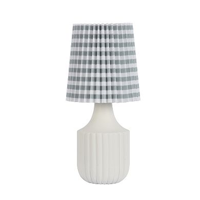 White Accent Lamp with Blue & White Pleated Shade