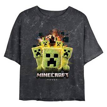 Juniors' Minecraft Movie Creepers Running Cropped Graphic Tee