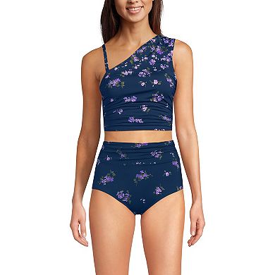 Women's Lands' End Ruched One Shoulder Midkini Swim Top