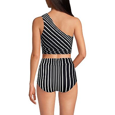 Women's Lands' End Ruched One Shoulder Midkini Swim Top