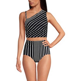 Women's Lands' End Ruched One Shoulder Midkini Swim Top