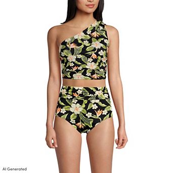 Women's Lands' End Ruched One Shoulder Midkini Swim Top