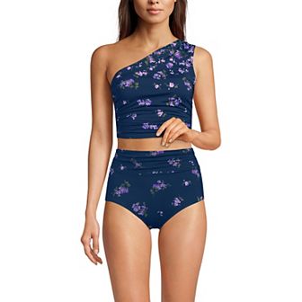 Women's Lands' End Ruched One Shoulder Midkini Swim Top