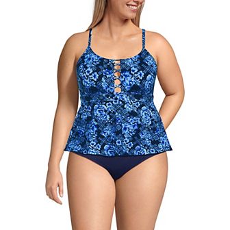 Plus Size Lands' End Lace-up Flutter Tankini Swim Top