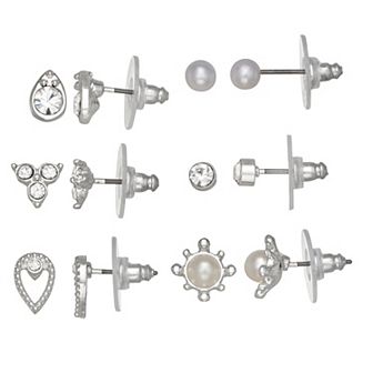 You're Invited Silver Tone 6-Pair Crystal & Simulated Pearl Earring Set