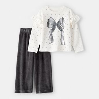 Toddler Girl Carter's Day Dream Ruffle Sleeve Bow Top & Rib Pant Set