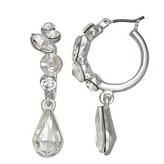 You're Invited Silver Tone Crystal Hoop Drop Earrings
