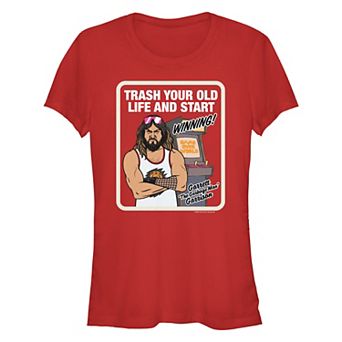Juniors' Minecraft Movie Garrett Trash Your Old Life And Start Winning Fitted Graphic Tee