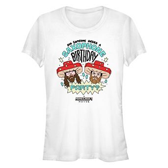 Juniors' Minecraft Movie Saxophone Birthday Party Fitted Graphic Tee