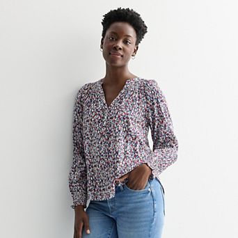 Women's Sonoma Goods For Life® Smocked Wrist Henley Top