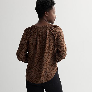 Petite Sonoma Goods For Life® Smocked Wrist Henley Top