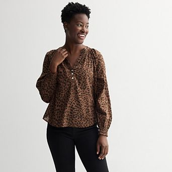 Petite Sonoma Goods For Life® Smocked Wrist Henley Top