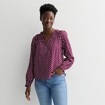 Petite Sonoma Goods For Life® Smocked Wrist Henley Top