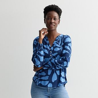 Petite Sonoma Goods For Life® Smocked Wrist Henley Top