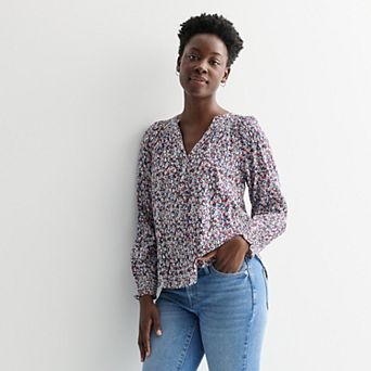 Petite Sonoma Goods For Life® Smocked Wrist Henley Top