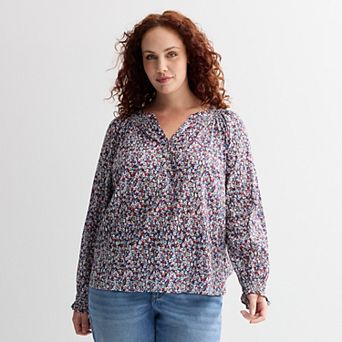 Plus Size Sonoma Goods For Life® Smocked Wrist Henley Top