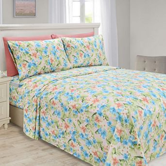Elegant Comfort Luxury Soft Floral and Stripe Pattern Bed Sheet Set