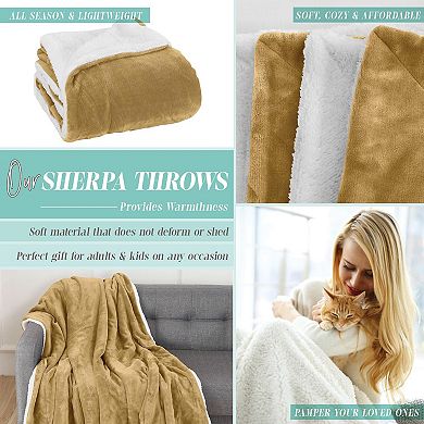 Elegant Comfort Reversible Solid Sherpa Throw Blanket